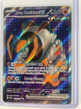 Pokemon Iron Boulder ex Holo — Orange & Silver Artwork
